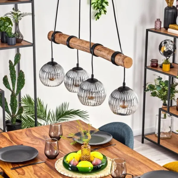 hofstein Koyoto Suspension, Boule lumineuse, Suspension Écru, Noir, 4 lumières* Lampes Modernes