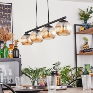 hofstein Koyoto Suspension, Boule lumineuse, Suspension Ambre, 4 lumières* Lampes Modernes