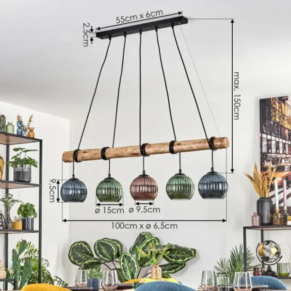 hofstein Koyoto Suspension, Boule lumineuse, Suspension Écru, Noir, 5 lumières* Lampes Modernes