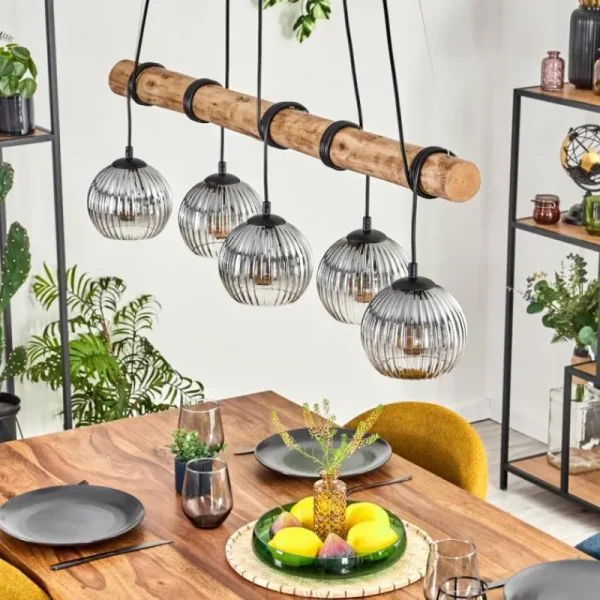 hofstein Koyoto Suspension, Boule lumineuse, Suspension Écru, Noir, 5 lumières* Lampes Modernes