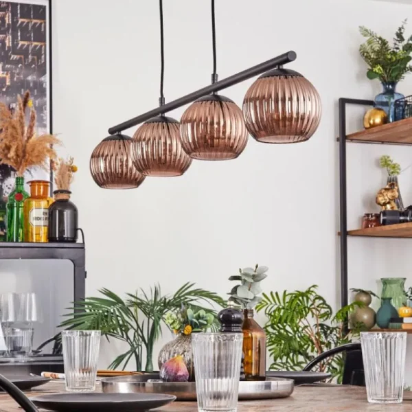 hofstein Koyoto Suspension, Boule lumineuse, Suspension Cuivré, 4 lumières* Lampes Modernes