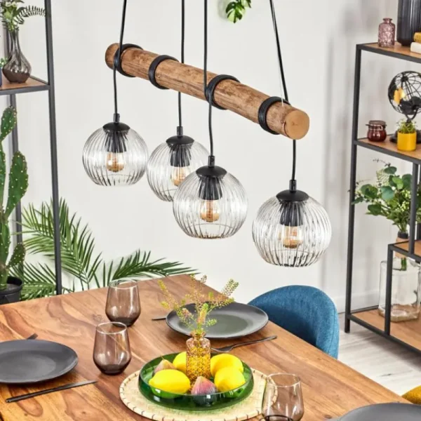 hofstein Koyoto Suspension, Boule lumineuse, Suspension Écru, Noir, 4 lumières* Lampes Modernes