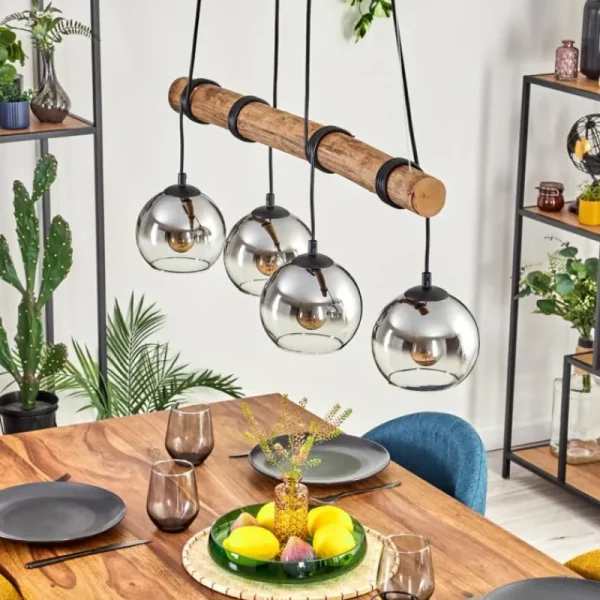 hofstein Koyoto Suspension, Boule lumineuse, Suspension Écru, Noir, 4 lumières* Lampes Modernes