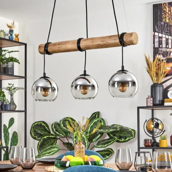 hofstein Koyoto Suspension, Boule lumineuse, Suspension Écru, Noir, 3 lumières* Lampes Modernes