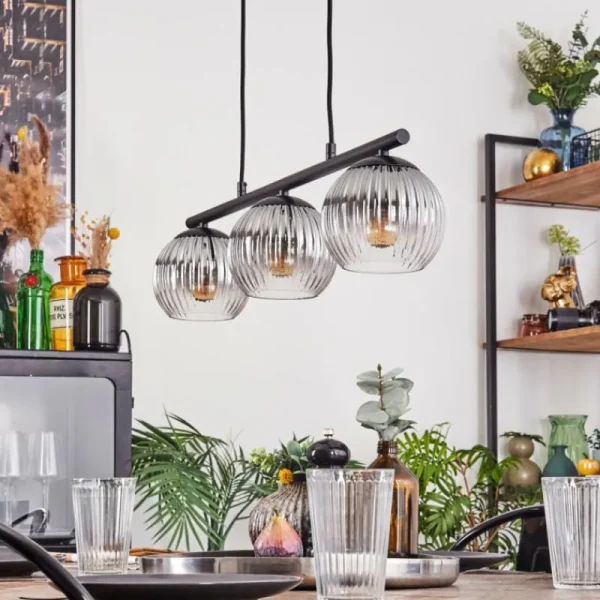 hofstein Koyoto Suspension, Boule lumineuse, Suspension Clair, Fumé, 3 lumières* Lampes Modernes