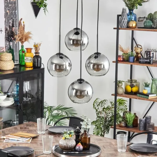 hofstein Koyoto Suspension, Boule lumineuse Clair, Fumé, 4 lumières* Lampes Modernes