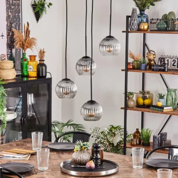 hofstein Koyoto Suspension, Boule lumineuse, Suspension Clair, Fumé, 4 lumières* Lampes Modernes