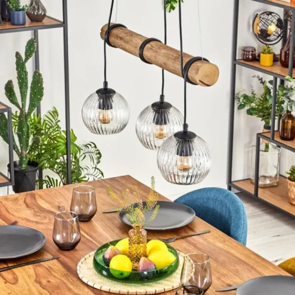hofstein Koyoto Suspension, Boule lumineuse, Suspension Écru, Noir, 3 lumières* Lampes Modernes