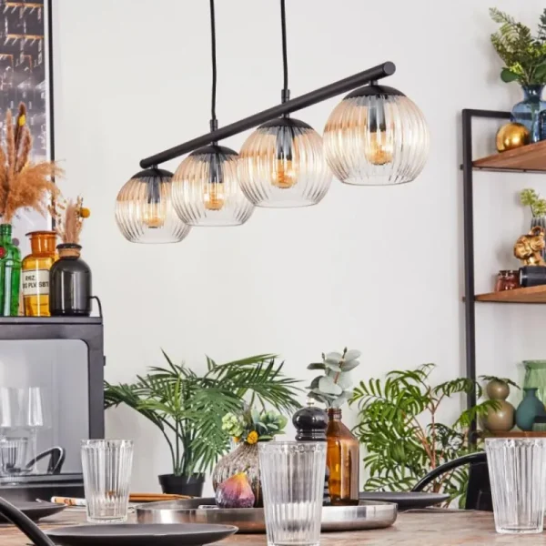 hofstein Koyoto Suspension, Boule lumineuse, Suspension Ambre, Clair, 4 lumières* Lampes Modernes