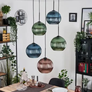 hofstein Koyoto Suspension, Boule lumineuse, Suspension grappe Bleu, Vert, Cuivré, 5 lumières* Lampes Modernes