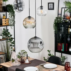 hofstein Koyoto Suspension, Boule lumineuse, Suspension, Suspension grappe 30 cm Ambre, Clair, Fumé, 3 lumières* Lampes Modernes