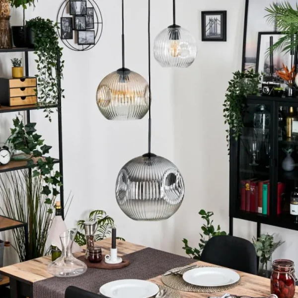 hofstein Koyoto Suspension, Boule lumineuse, Suspension, Suspension grappe 30 cm Ambre, Clair, Fumé, 3 lumières* Lampes Modernes