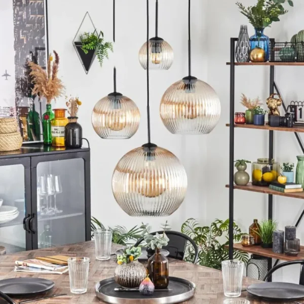 hofstein Koyoto Suspension, Boule lumineuse, Suspension Ambre, Clair, 4 lumières* Lampes Modernes