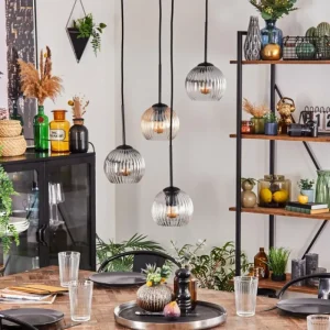 hofstein Koyoto Suspension, Boule lumineuse, Suspension Ambre, Clair, Fumé, 4 lumières* Lampes Modernes