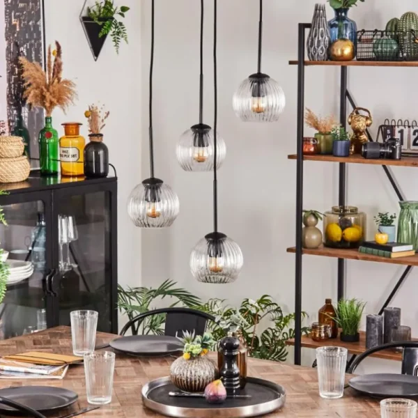 hofstein Koyoto Suspension, Boule lumineuse, Suspension 35 cm Clair, 4 lumières* Lampes Modernes