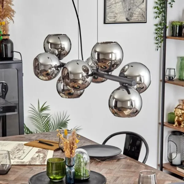 hofstein Koyoto Suspension, Boule lumineuse, Suspension Chrome, Fumé, 8 lumières* Lampes Modernes