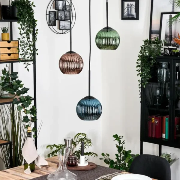 hofstein Koyoto Suspension, Boule lumineuse, Suspension Noir, 3 lumières* Lampes Modernes