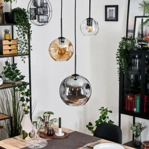 hofstein Koyoto Suspension, Boule lumineuse, Suspension, Suspension grappe Ambre, Clair, Fumé, 3 lumières* Lampes Modernes