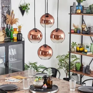 hofstein Koyoto Suspension, Boule lumineuse 35 cm Clair, Cuivré, 4 lumières* Lampes En Verre