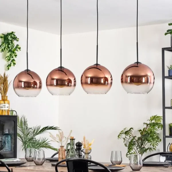 hofstein Koyoto Suspension, Boule lumineuse, Suspension Clair, Cuivré, 4 lumières* Lampes En Verre