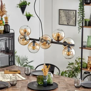 hofstein Koyoto Suspension, Boule lumineuse, Suspension Ambre, Clair, 8 lumières* Lampes En Verre