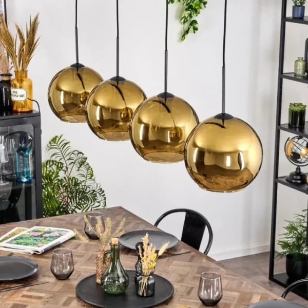 hofstein Koyoto Suspension, Boule lumineuse, Suspension Or, 4 lumières* Lampes En Verre