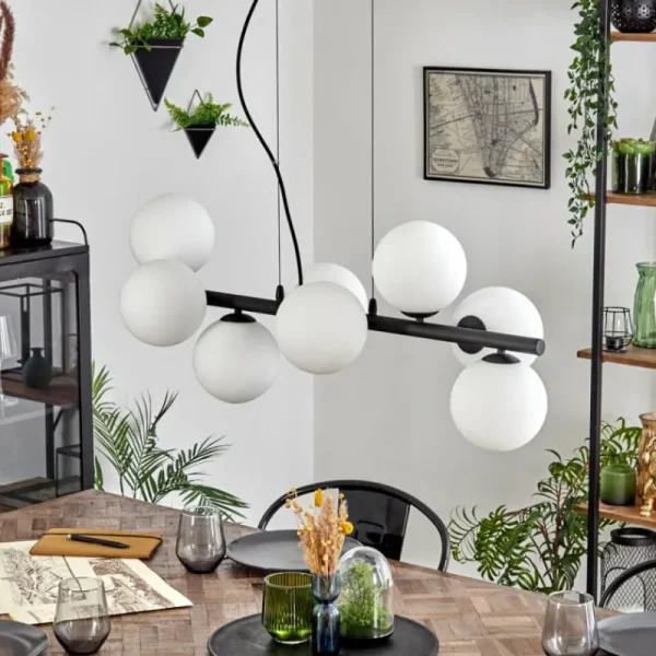 hofstein Koyoto Suspension, Boule lumineuse, Suspension Blanc, 8 lumières* Lampes En Verre