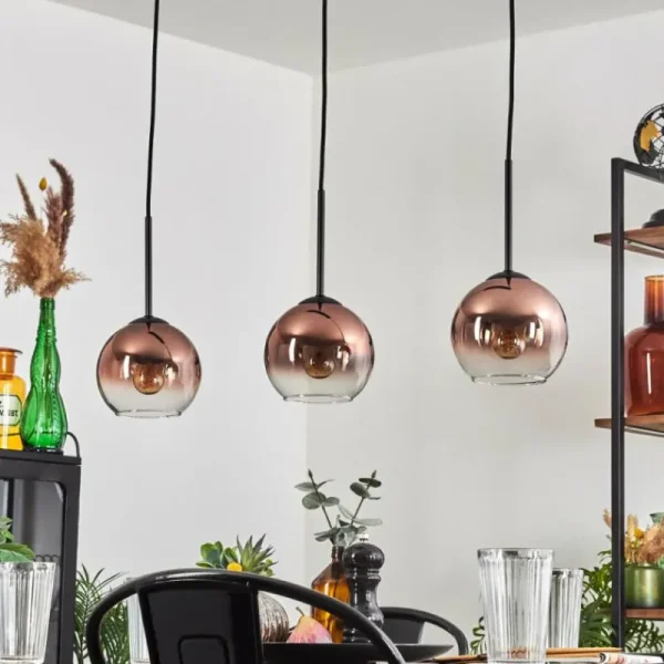 hofstein Koyoto Suspension Clair, Cuivré, 3 lumières* Lampes En Verre