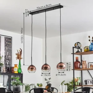 hofstein Koyoto Suspension Clair, Cuivré, 3 lumières* Lampes En Verre