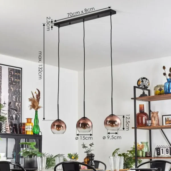 hofstein Koyoto Suspension Clair, Cuivré, 3 lumières* Lampes En Verre