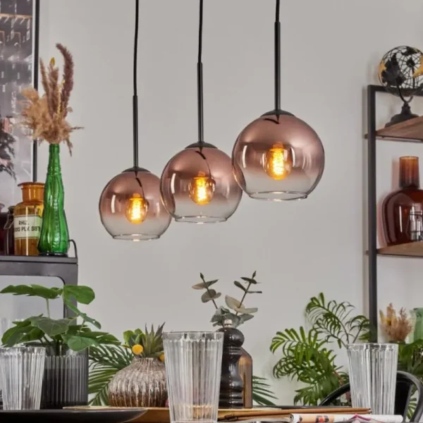 hofstein Koyoto Suspension Clair, Cuivré, 3 lumières* Lampes En Verre