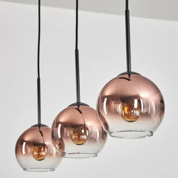 hofstein Koyoto Suspension Clair, Cuivré, 3 lumières* Lampes En Verre
