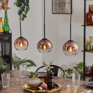 hofstein Koyoto Suspension Clair, Cuivré, 3 lumières* Lampes En Verre