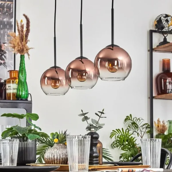 hofstein Koyoto Suspension Clair, Cuivré, 3 lumières* Lampes En Verre