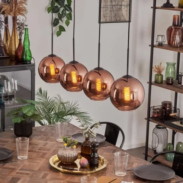 hofstein Koyoto Suspension Cuivré, 4 lumières* Lampes En Verre