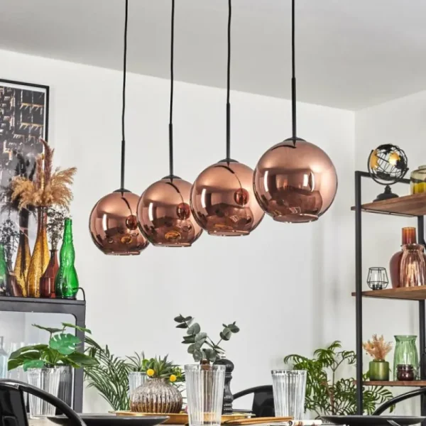 hofstein Koyoto Suspension Cuivré, 4 lumières* Lampes En Verre