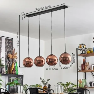 hofstein Koyoto Suspension Cuivré, 4 lumières* Lampes En Verre
