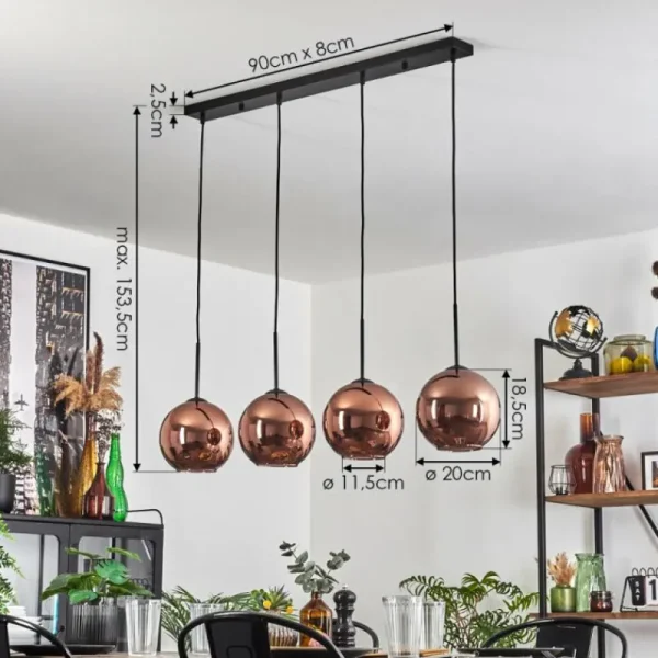 hofstein Koyoto Suspension Cuivré, 4 lumières* Lampes En Verre