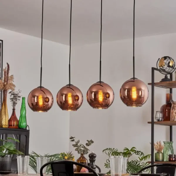 hofstein Koyoto Suspension Cuivré, 4 lumières* Lampes En Verre