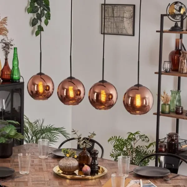 hofstein Koyoto Suspension Cuivré, 4 lumières* Lampes En Verre