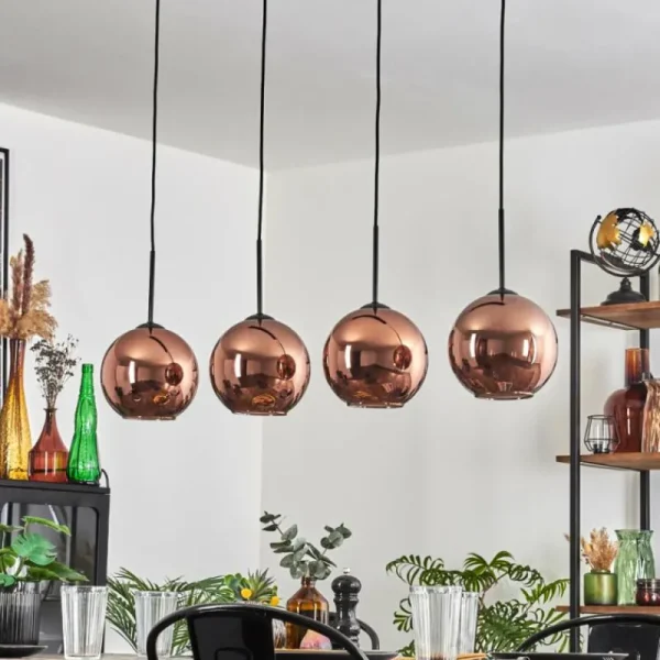 hofstein Koyoto Suspension Cuivré, 4 lumières* Lampes En Verre