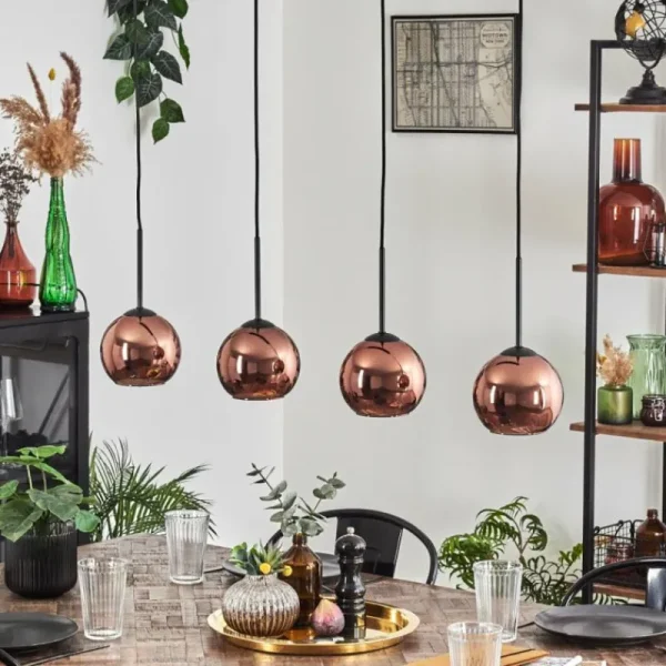 hofstein Koyoto Suspension Noir, 4 lumières* Lampes En Verre