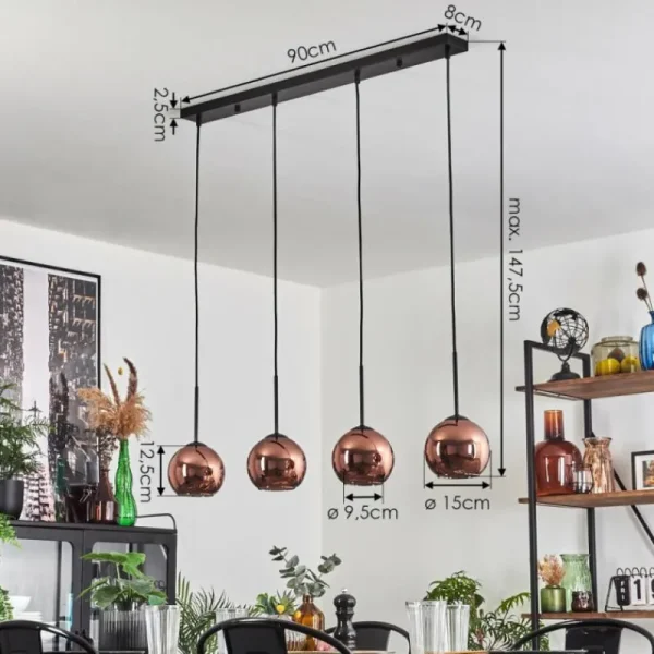 hofstein Koyoto Suspension Noir, 4 lumières* Lampes En Verre