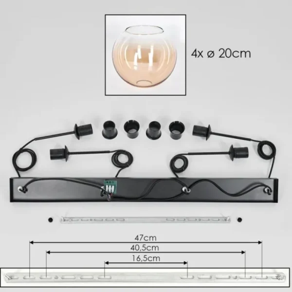 hofstein Koyoto Suspension Noir, 4 lumières* Lampes En Verre