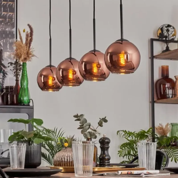 hofstein Koyoto Suspension Noir, 4 lumières* Lampes En Verre