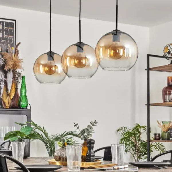hofstein Koyoto Suspension Noir, 3 lumières* Lampes En Verre