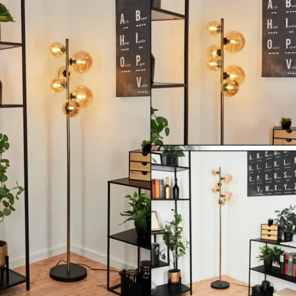 hofstein Lampadaire Chehalis LED Laiton, Noir, 6 lumières* Lampes En Verre