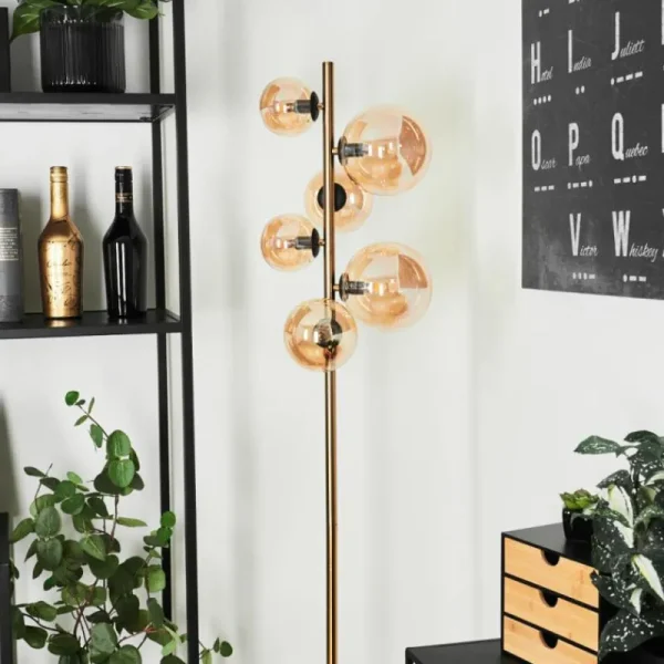hofstein Lampadaire Chehalis LED Laiton, Noir, 6 lumières* Lampes En Verre