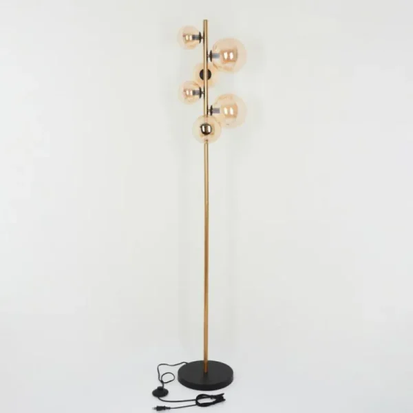 hofstein Lampadaire Chehalis LED Laiton, Noir, 6 lumières* Lampes En Verre
