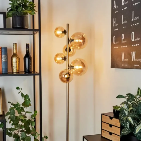 hofstein Lampadaire Chehalis LED Laiton, Noir, 6 lumières* Lampes En Verre